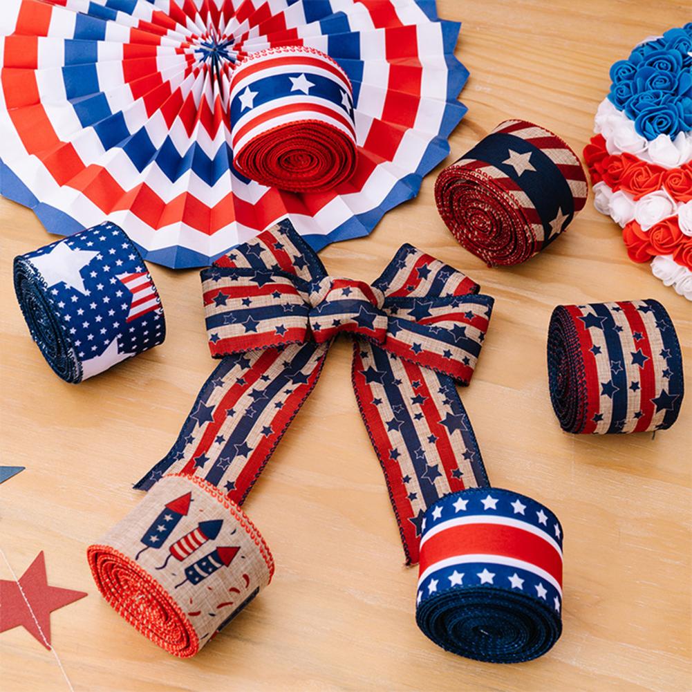 1 Roll 4.5m Ribbon U.S. Flag Elements Independence Day Colored Ribbon Commemorative Decorative Star String Ribbon For Festival