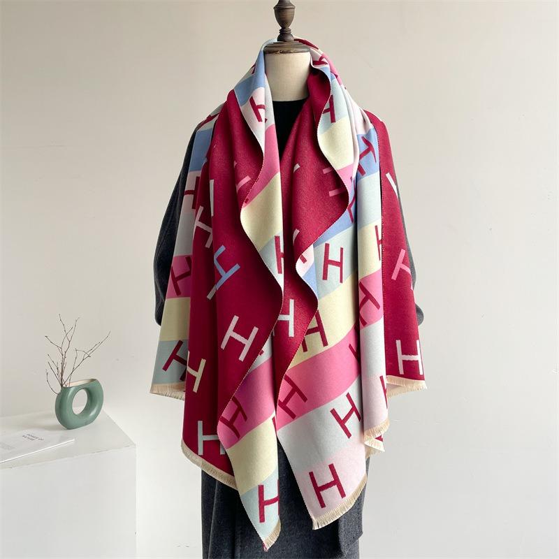 New temperament imitation cashmere warm scarf simple letter scarf colorful striped outer shawl with coat