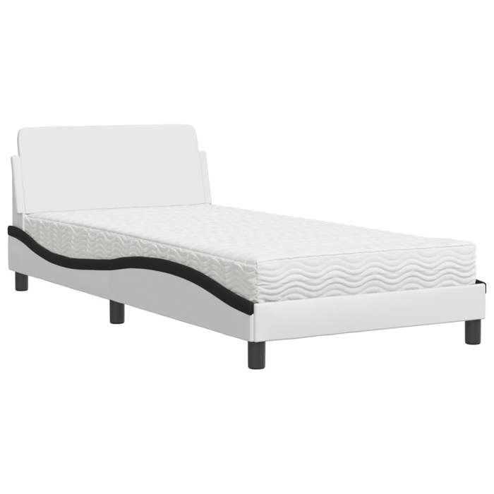 VidaXL Bed with Mattress White and Black 100x200 Cm Faux Leather 3208363
