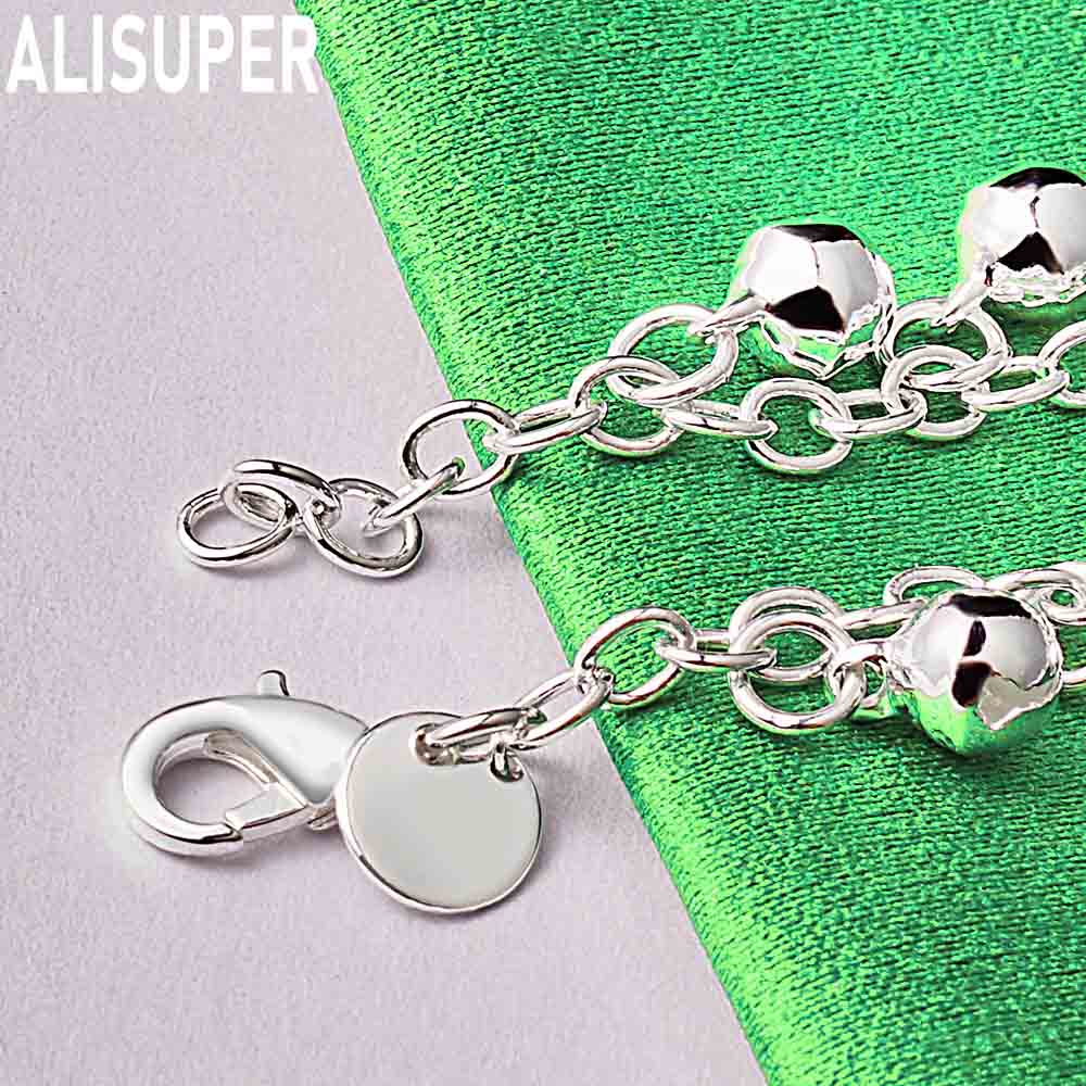 925 Sterling Silver Charming Side Chain Bell Bracelet Gift Jewelry