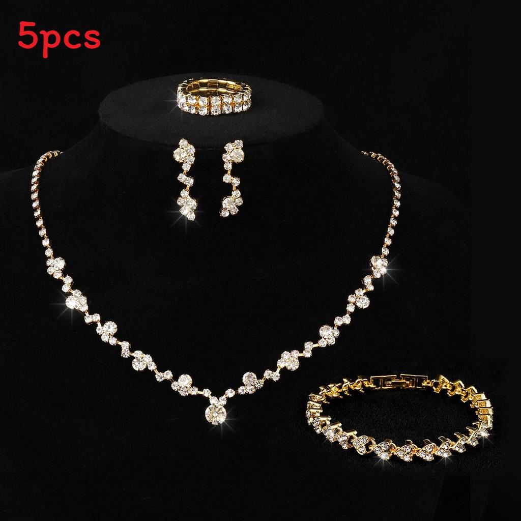 Bridal Jewelry Set With Alloy Water Drill Crystal Pendant For Wedding Bride Gift