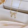 Real Gold Plated Bowknot Clavicle Necklace with Copper Micro-inlaid Zircon for Women