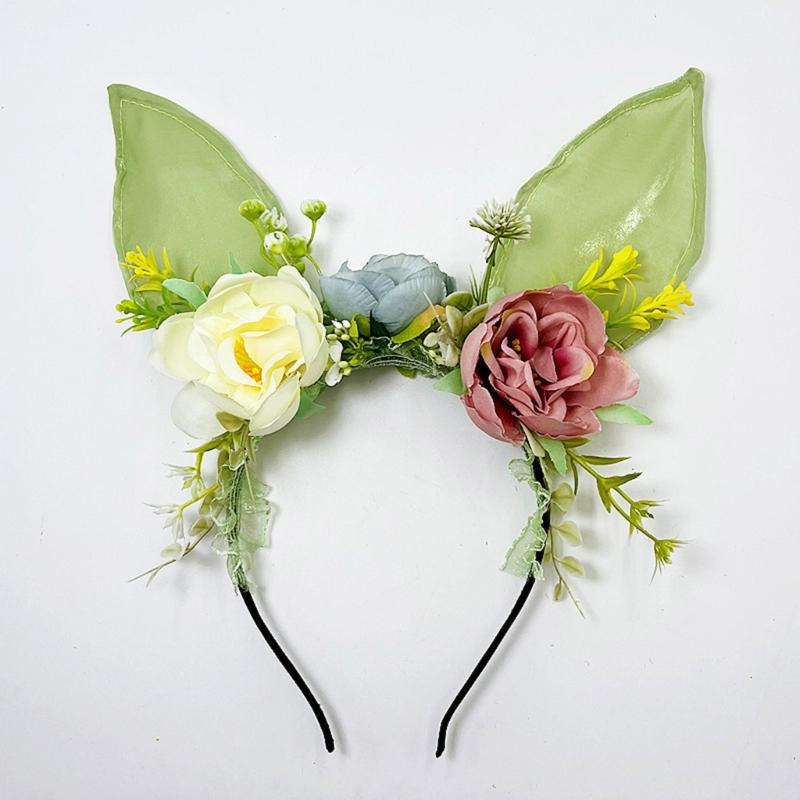 Large Bunnies Ears Hair Hoop Polychrome Flower Hairband Female Anime Headbands for Kids and Teens