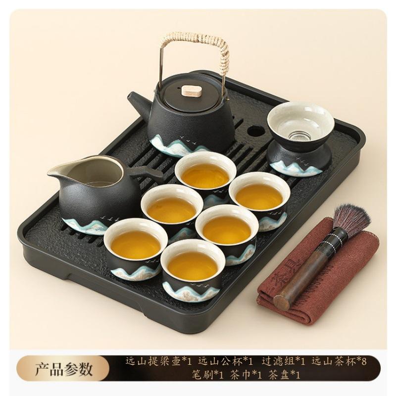 Black pottery Kung Fu tea set, tea tray 1011 new home young people drink tea, special teapot for making tea, a complete set of teacups