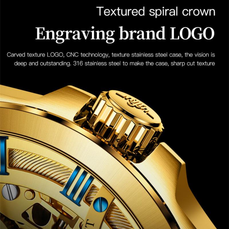 OUPINKE Men's Watch Full -automatic Mechanical Watch Hollow Movement Waterproof High -end Watch