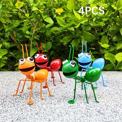 Set da 4 Pezzi Figure di Formiche di Ferro Occhi Grandi, Ornamenti Creativi in Metallo per Giardino Cortile Decorazione Paesaggistica Esterna