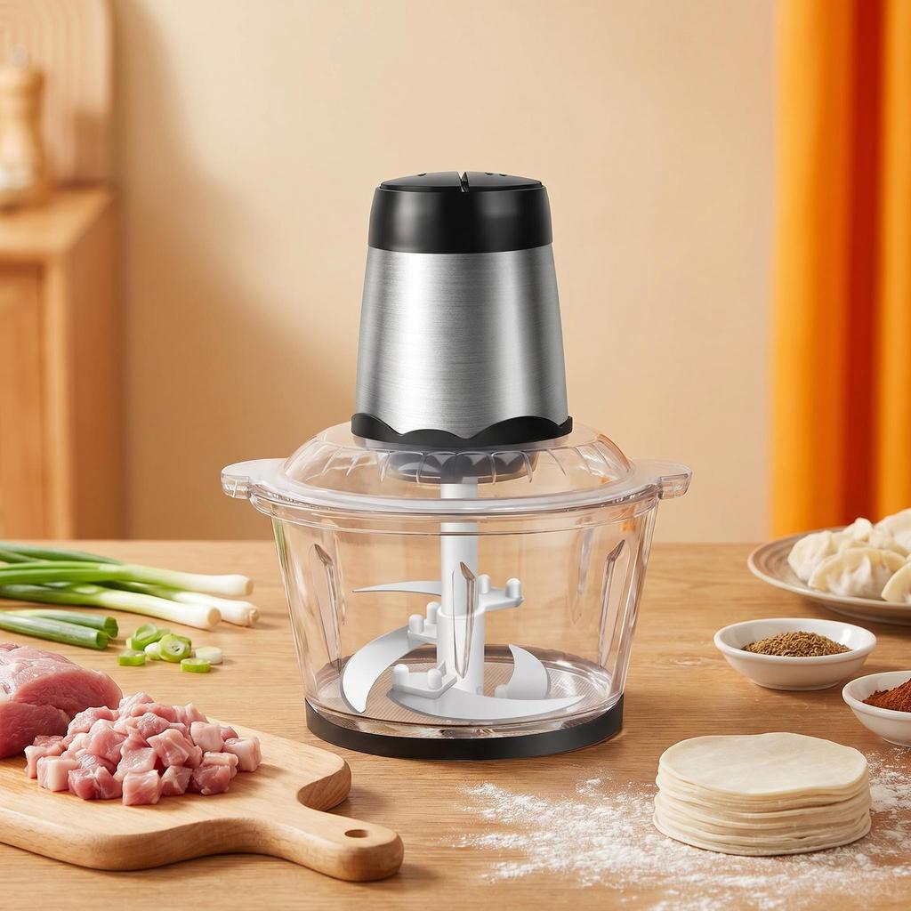 Electric Stainless Steel Blade Meat Chopper with 2 Liter Glass Bowl and Multi Speed Control for Kitchen Use