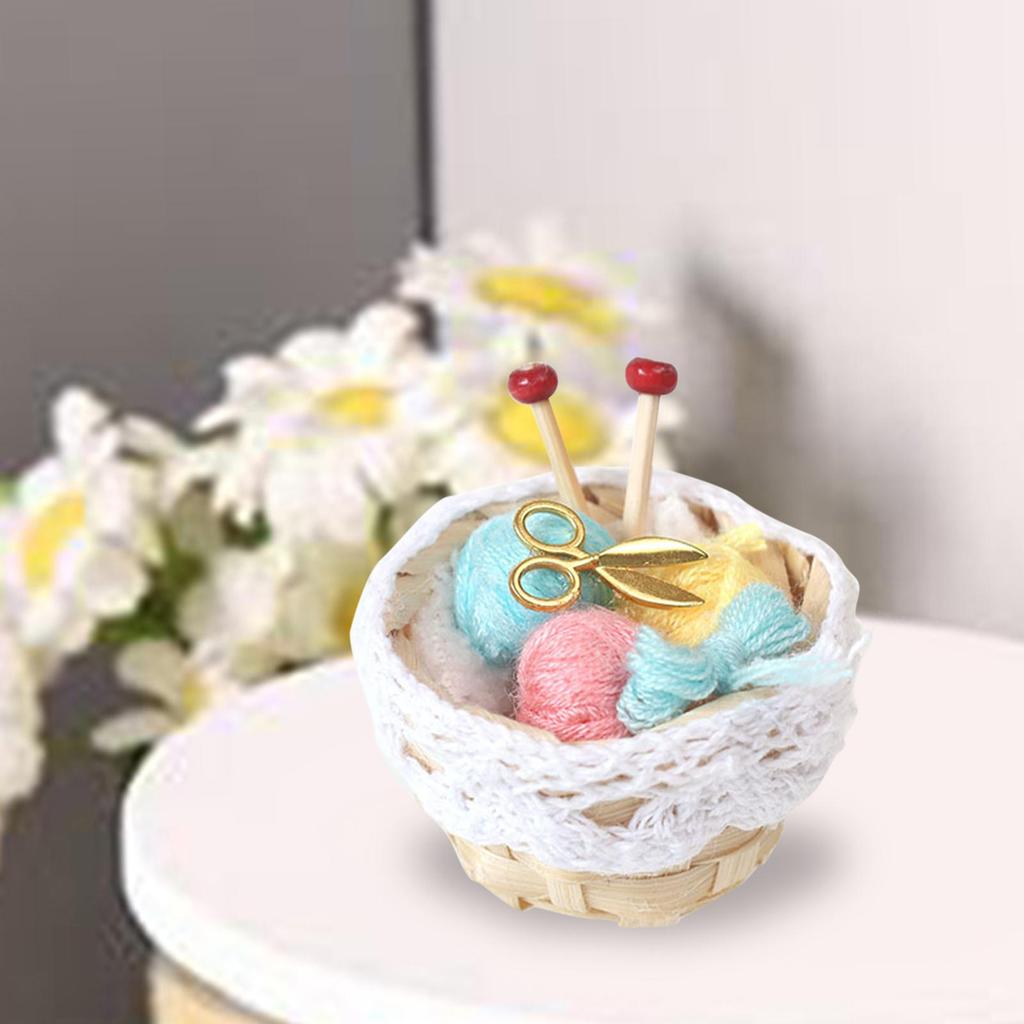 1/12 Dollhouse Woolen Yarn in Basket Knitting Yarn Knitting Accessories for Dollhouse