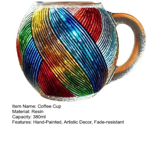 Hand Painted Coffee Mug Resin Quirky Resin Tea Cup 380ml Colored Yarn Ball Coffee Cup Hot And Cold Drink Cup Artistic Decor