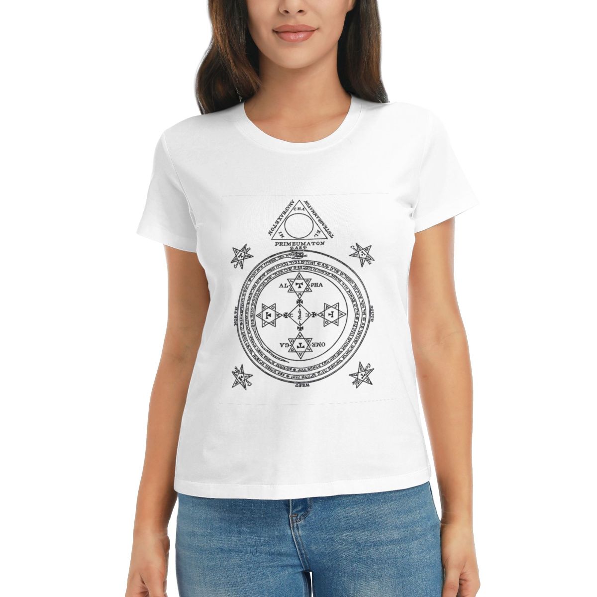WOMEN TShirt Solomon Circle Goetia Black N White Summer Short Sleeve Tees ONeck Cotton T Shirts Clothes Tops Streetwear S