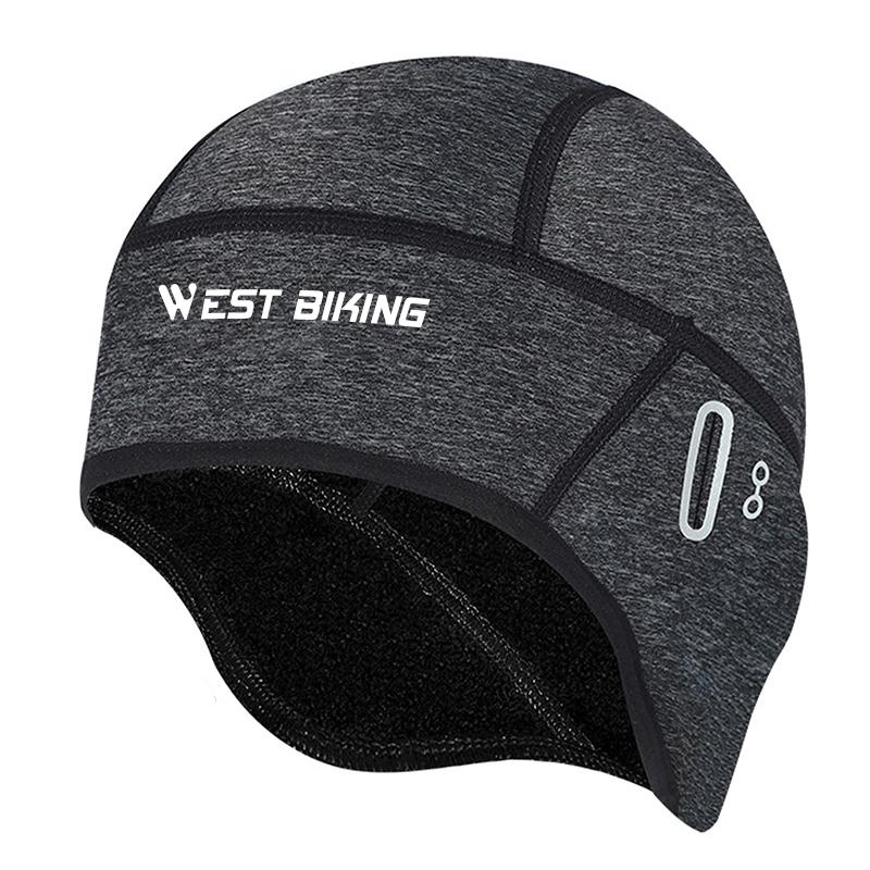 

WEST BIKING Winter Fleece Cycling Cap Windproof Thermal Skull Cap Helmet Liner Running Skiing Motocycle Riding Men MTB Bike Hat сірий колір