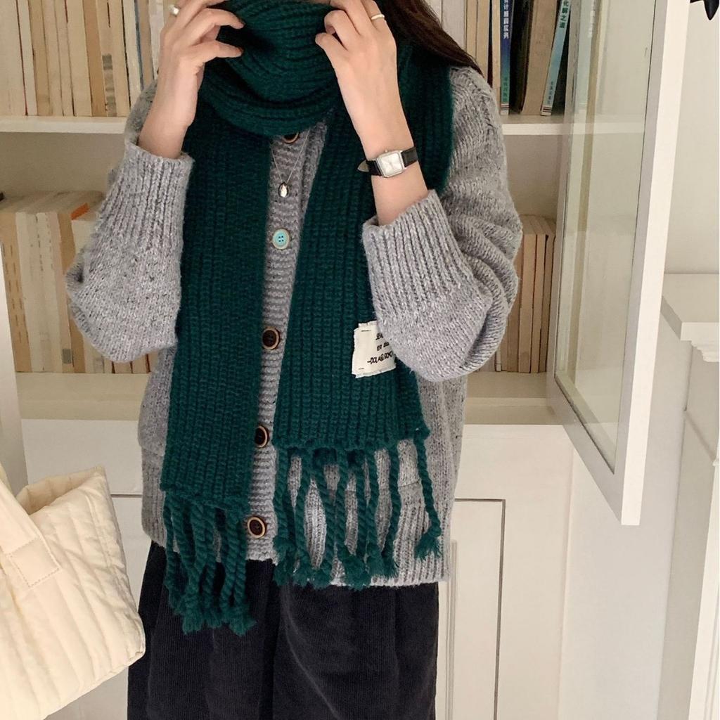 Autumn and Winter Scarves Women's Winter Big Braids Tassel Twist Knitted Wool Student Affordable Solid Color Versatile Warm Scarf