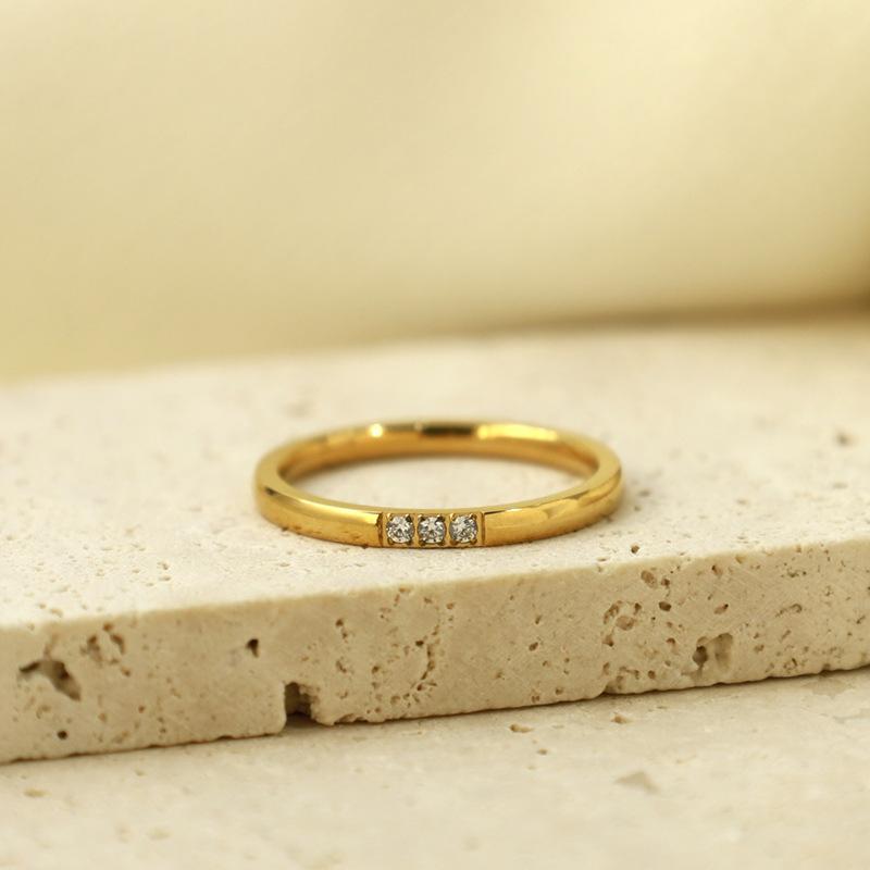 Simple Design Micro Diamond Index Finger Ring Personality 316 Trendy Titanium Steel Gold-Plated Jewelry For Girls Does Not Fade