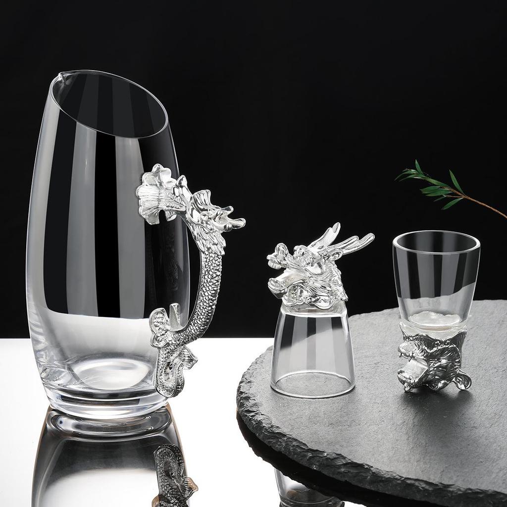 Chinese Zodiac Retro Wine Glass Set In Leather Case - Small White Glasses Gift Set