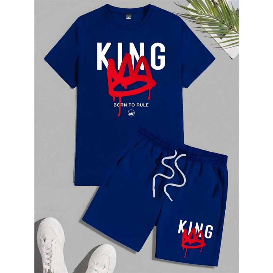 Two-piece Milano Print Men's Set Summer Casual Everyday Men's Short-sleeved T-shirt Outdoor Street Men Fashion Sports Shorts
