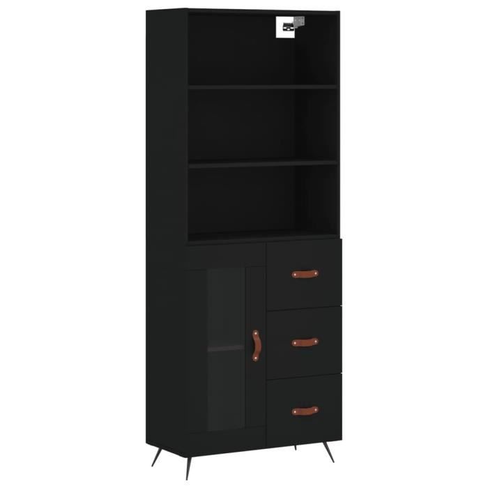 VidaXL Buffet haut Noir 69,5x34x180 cm Bois d'ingénierie 3189478