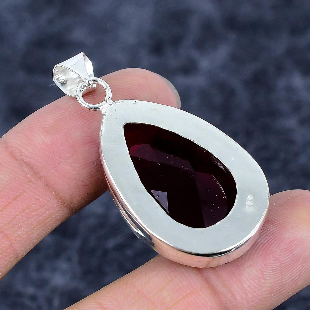 Garnet Gemstone Handmade 925 Sterling Silver Jewelry Pendant 1.85" M-3238