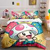Cartoon Mushroom Character Print Bedding Duvet Cover Set Duvet Cover Pillowcases  (1*Duvet Cover 2*Pillowcases, Without Duvet Insert)