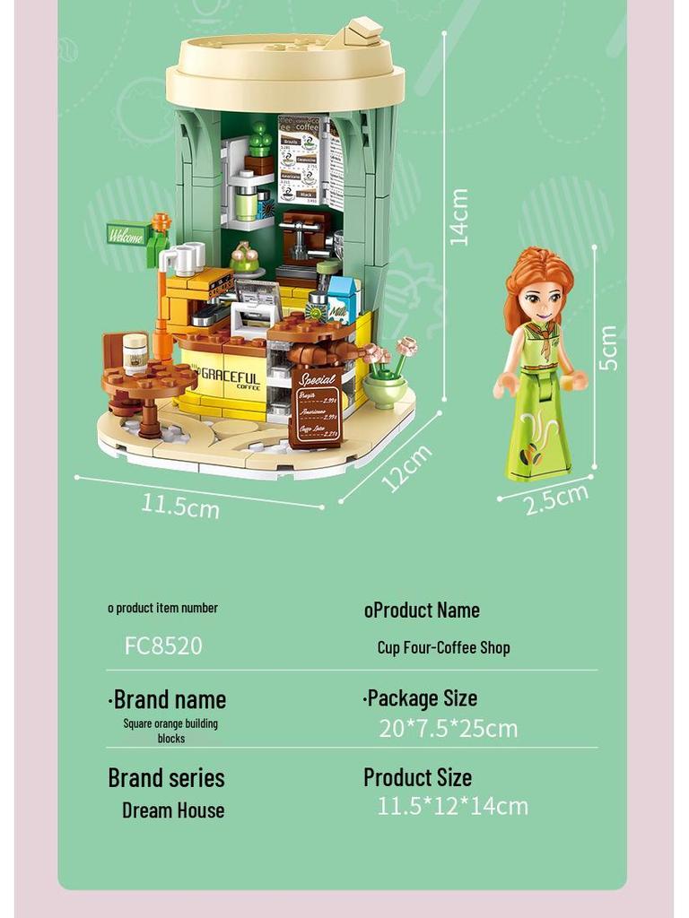 Fangcheng FC8520 Dreamy Cottage Coffee & Milk Tea Shop Building Blocks Toy Set