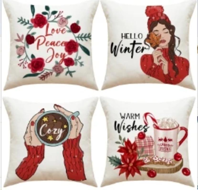 Christmas Pillow Covers 45x45cm Set of 4,Xmas Party Decor Pillow Covers Winter Holiday Cushion Cases Decor for Home Ornament