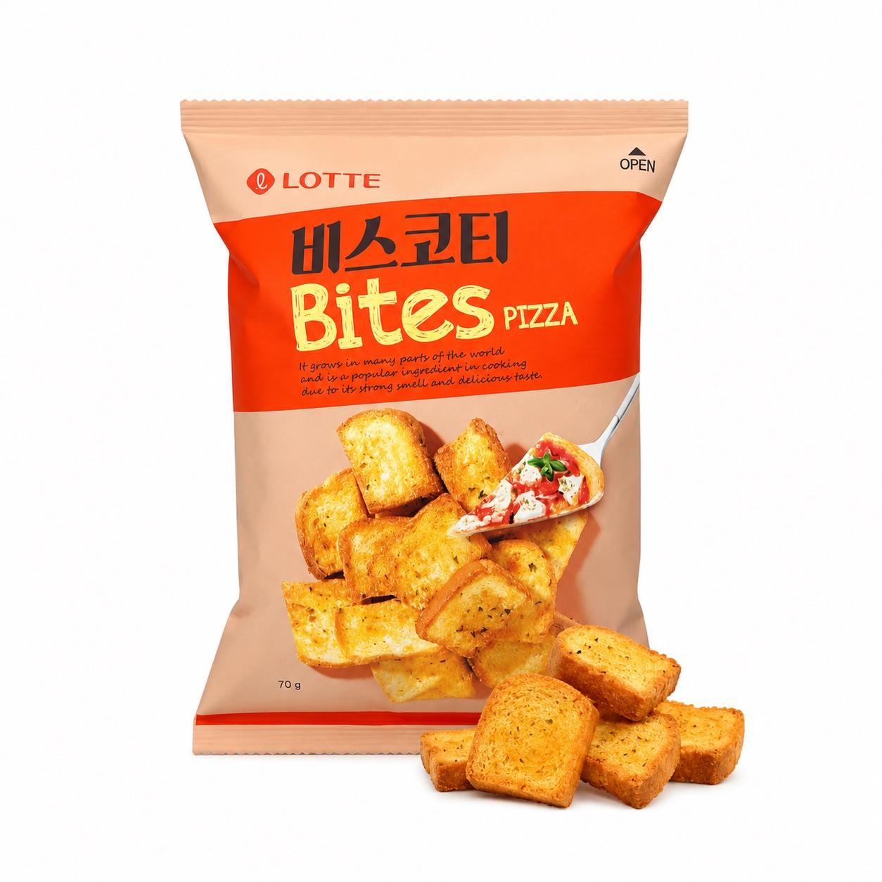 Хрустящие запеченные чипсы Lotte со вкусом пиццы 70г Pizza‑Flavored 70g