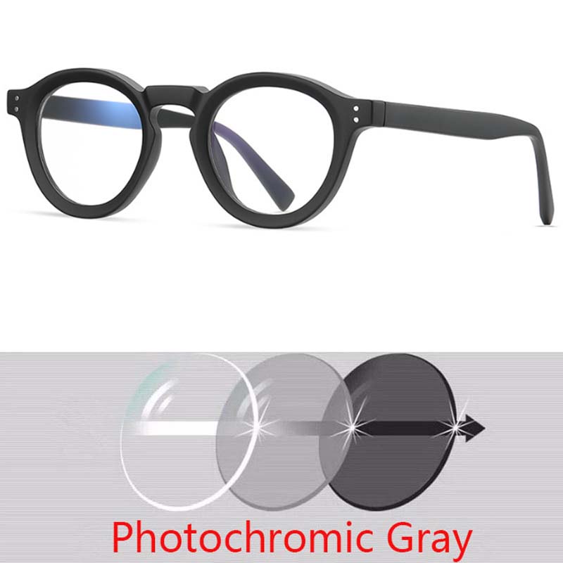 Round Photochromic Glasses Men Women UV Protection Myopia Eyewear 0 To 6 Diopters Lightweight Frame