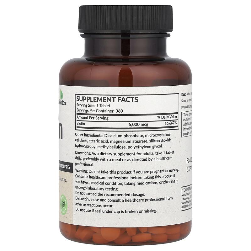 Biotin , 5,000 Mcg, 360 Vegetarian Tablets