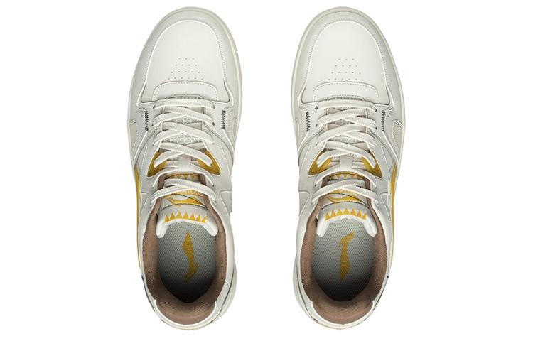 Li Ning Synthetic Leather Slip Resistant Abrasion Resistant Low Top Skateboard Shoes Men's White Yellow AGCR317-4