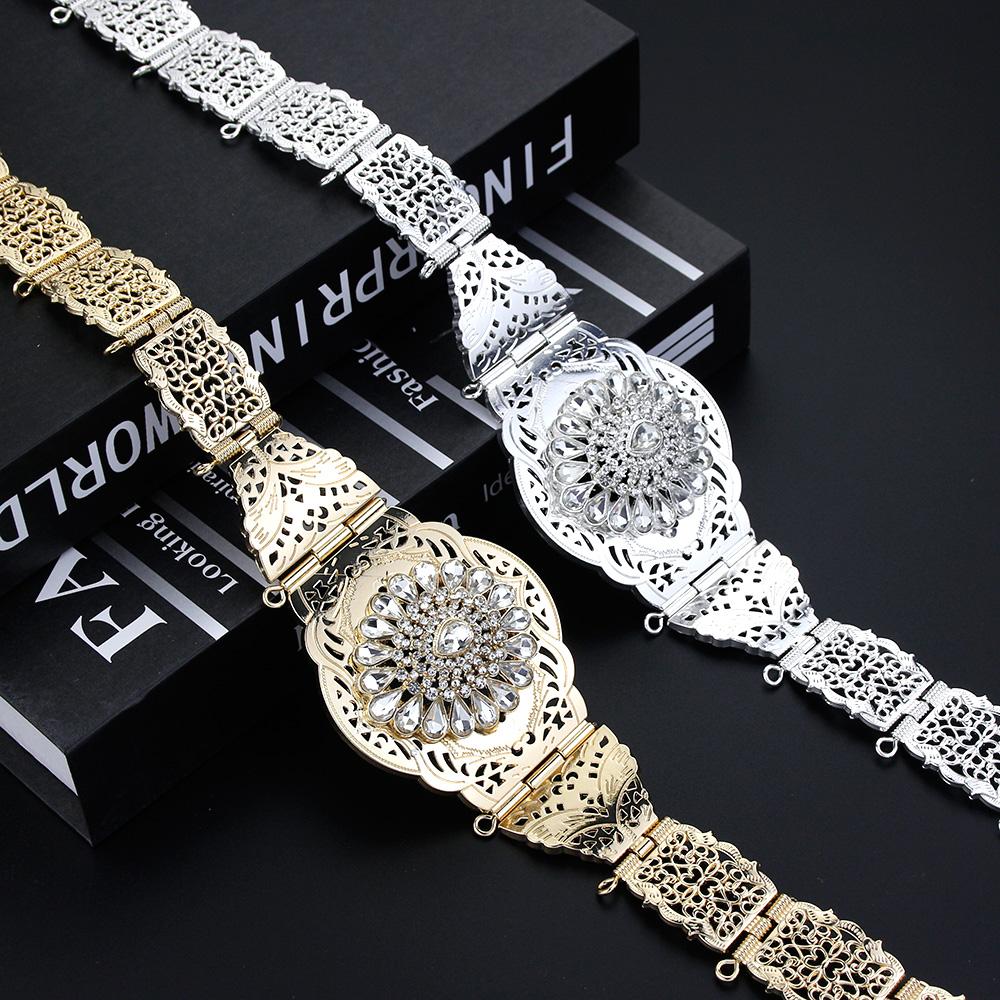 Gold Color Women Dress Belt Body Chain Crystal Bride Wedding Jewelry Adjustable Length Sunspicems