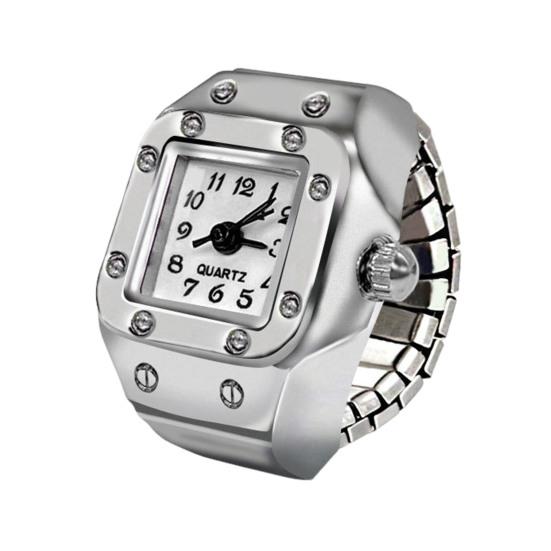 

Часы с кольцом из сплава, эластичный ремешок из нержавеющей стали с квадратным циферблатом, мужские и женские часы для пар, кольцо на палец, подарок на день рождения, модные аксессуары белый
