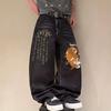 American Retro Embroidered Jeans Washed and Old Fashion Trend Loose Casual Straight Wide-leg Pants