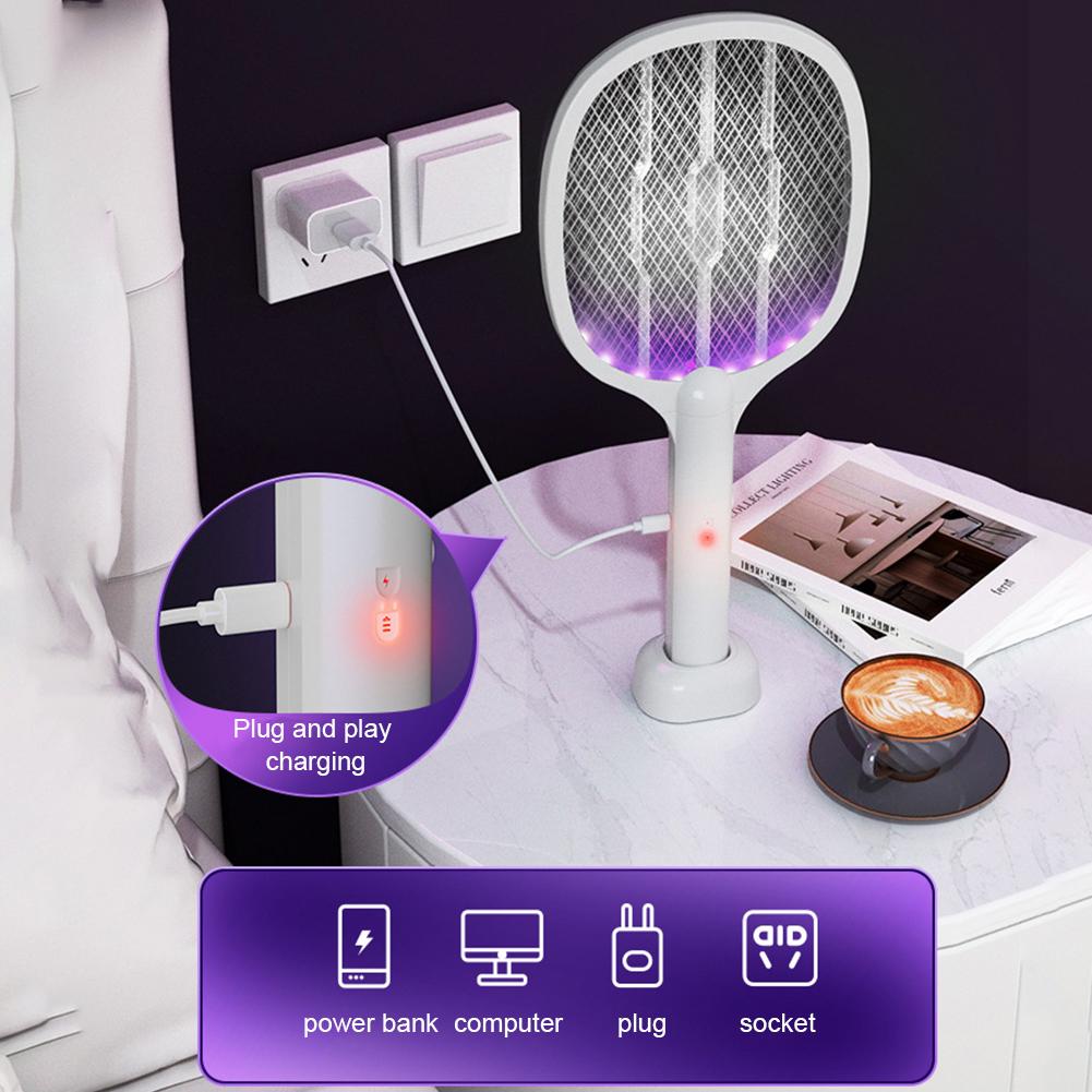 2 in 1 Electric Fly Swatter Rechargeable Mosquito Swatter Fly Killer and Mosquito Trap Lamp for Indoor and Outdoor Pest Control