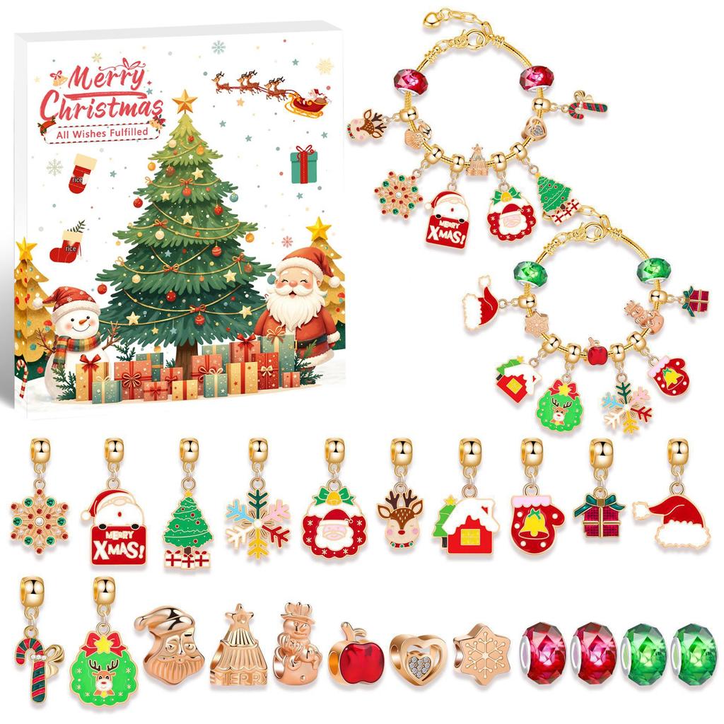 European & American DIY Christmas Cartoon Snowman Crystal Beaded Bracelet Set for Children