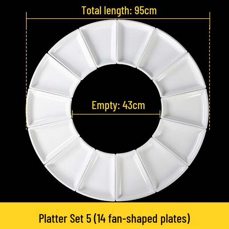 Shengjia 14-Piece Melamine Fan-shaped Dinner Plate Set