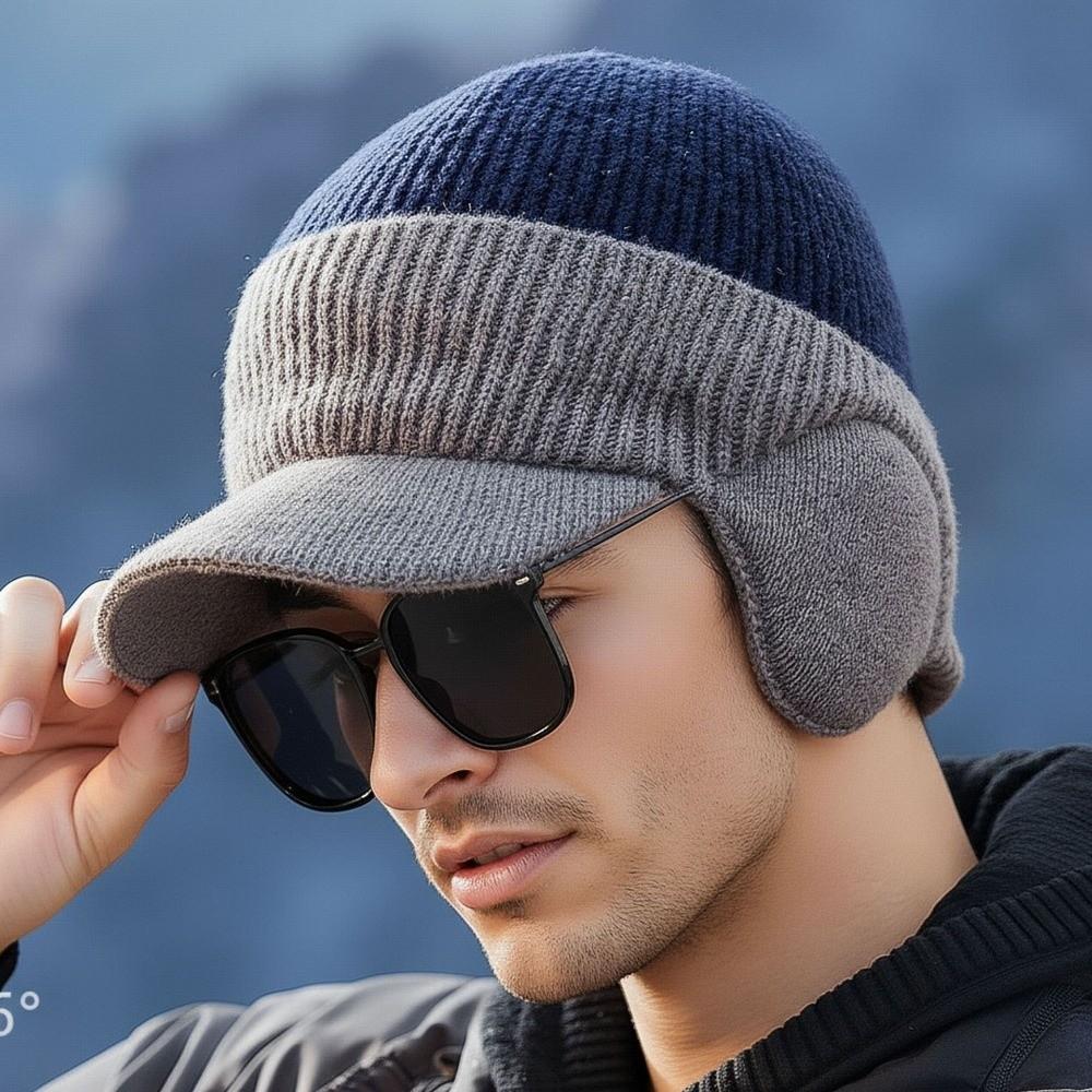 Fashion Ear Protection Men Knitted Cap Keep Warm Casual Beanies Hat Knit Wool Short Brim Ski Earflap Hat for Men Women