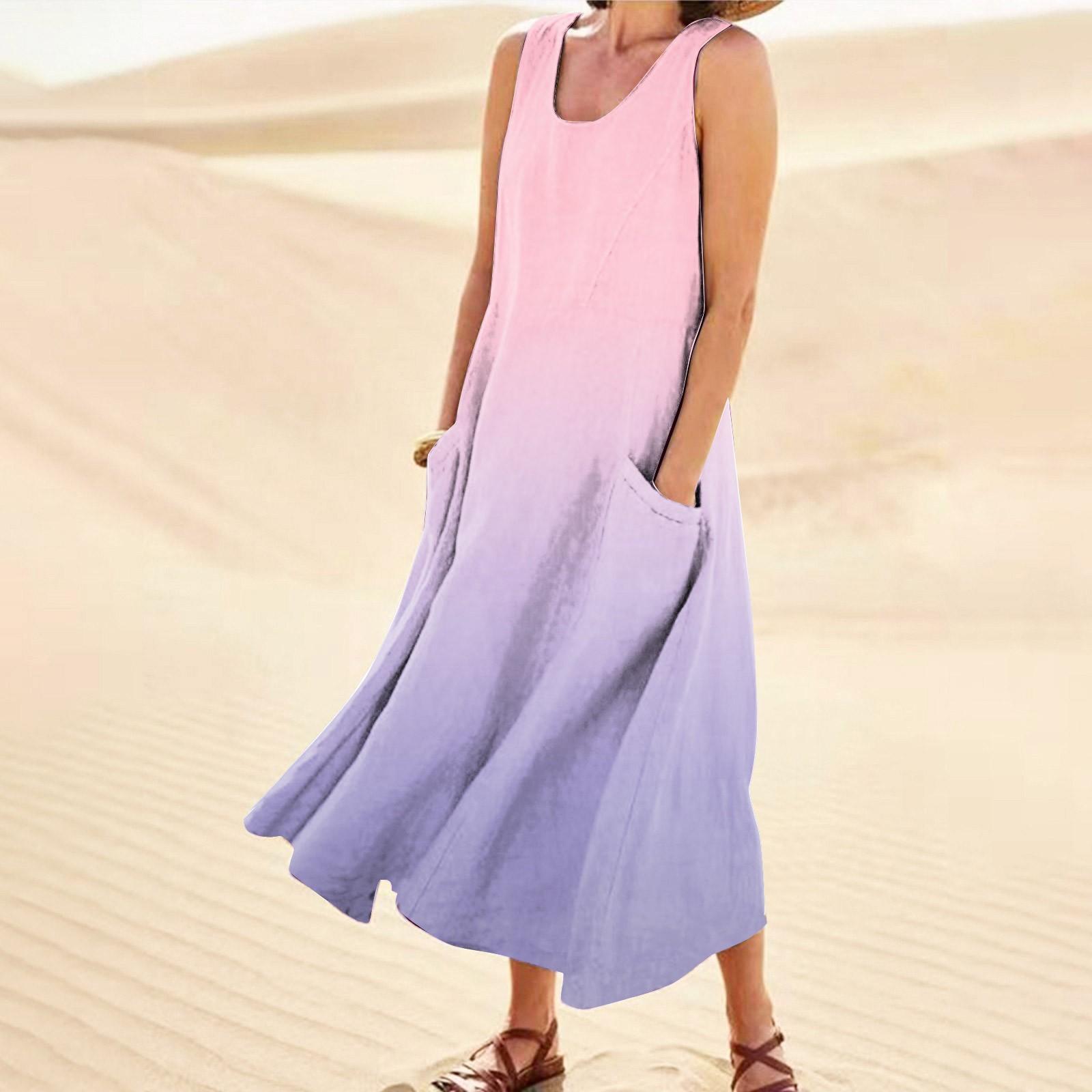 

Женское повседневное удобное хлопковое карманное платье без рукавов с градиентным принтом S розовый