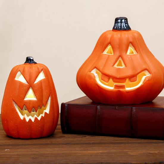 Halloween Pumpkin Lamp Spooky Light Up Pumpkin Figurine Glowing Decorative Pumpkin with LED Light for Haunted House Halloween Home Garden Decor