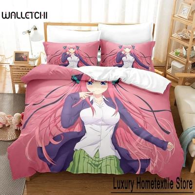 Kołdra i poszewki The Quintessential Quintuplets Zestaw pościeli Pojedynczy Bliźniak Pełny Queen King Size Zestaw na łóżko Aldult Kid Sypialnia Zestawy poszewek na kołdrę 3D Anime