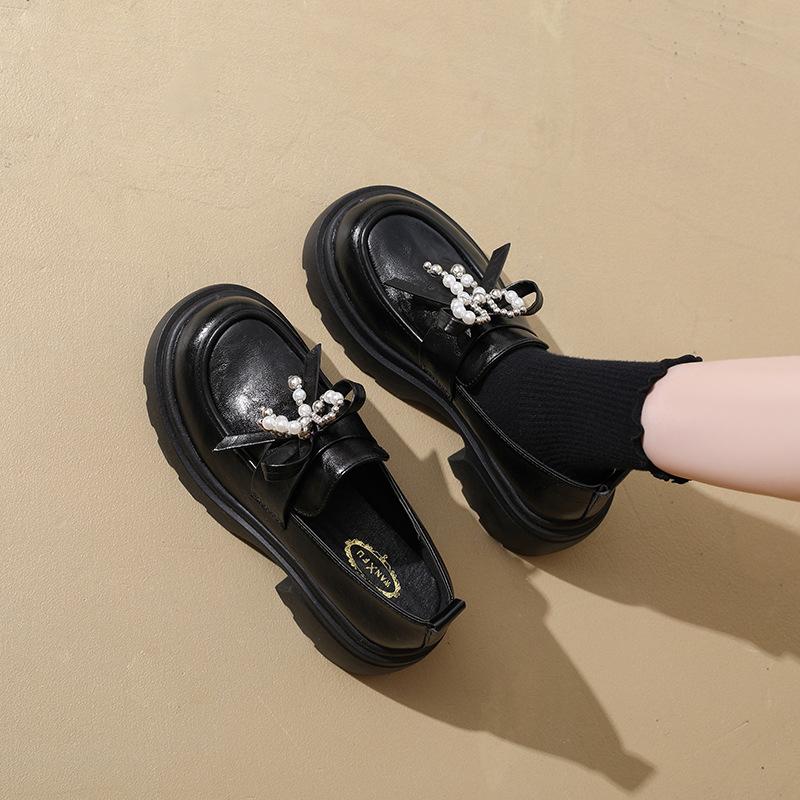 Platform British style loafers children's autumn 2025 new one-pedal women's shoes bow single shoes small leather shoes