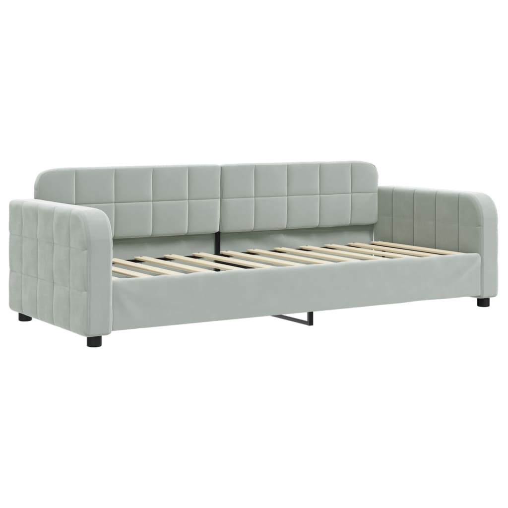 Pull Out Daybed with Drawers Light Grey 80 X 200 Cm Velvet