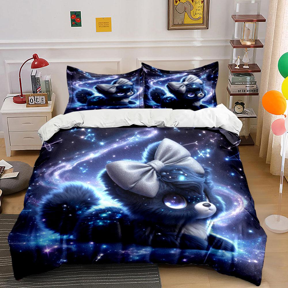 Adorable Cosmic Starry Pet Duvet Cover Set With 3D Printing Design Soft Polyester Bedding Set All-Season Comfort For Gifts