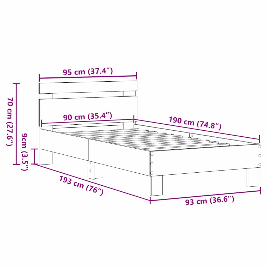 Bed Frame Black Oak Effect 193 x 95 x 88 cm Engineered Wood