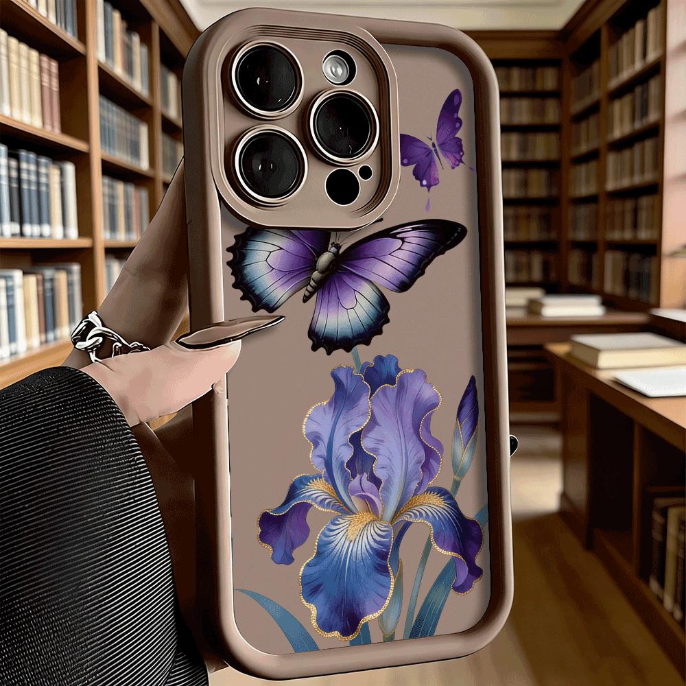 Purple Butterfly Gold Iris Flower Shockproof Soft Phone Case For Xiaomi Redmi Note 15 14 13 12 11 10 9 8 Pro Anti-Slip Cover