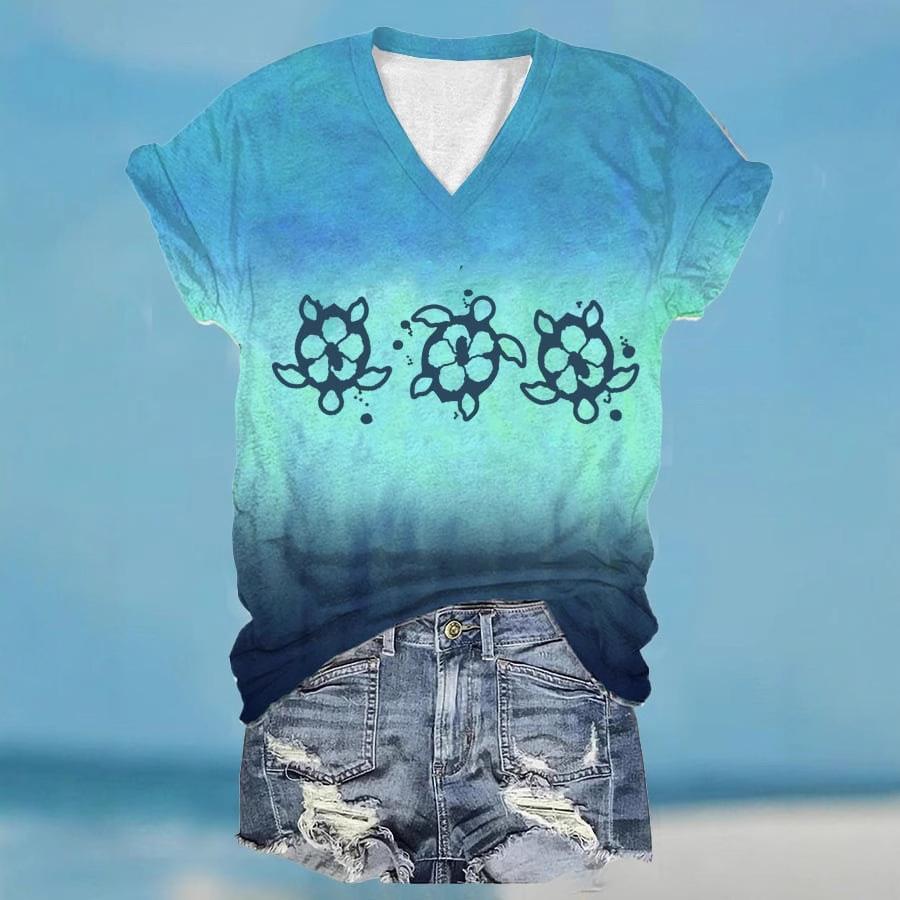 Women's Casual and Comfortable Top with 3D Digital Printing and Turtle Print 3427 EMA