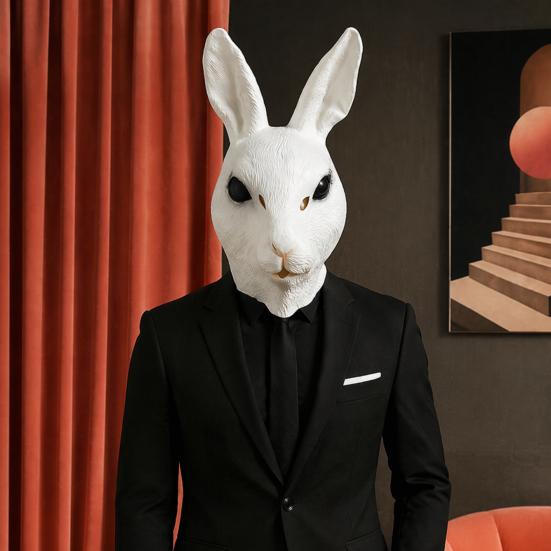 Maschera Costume di Halloween Confortevole Testa di Coniglio per Adulti, Cappuccio in Lattice di Coniglietto Realistico, Visione Illimitata Animale Carnevale Cosplay Festa Accessorio