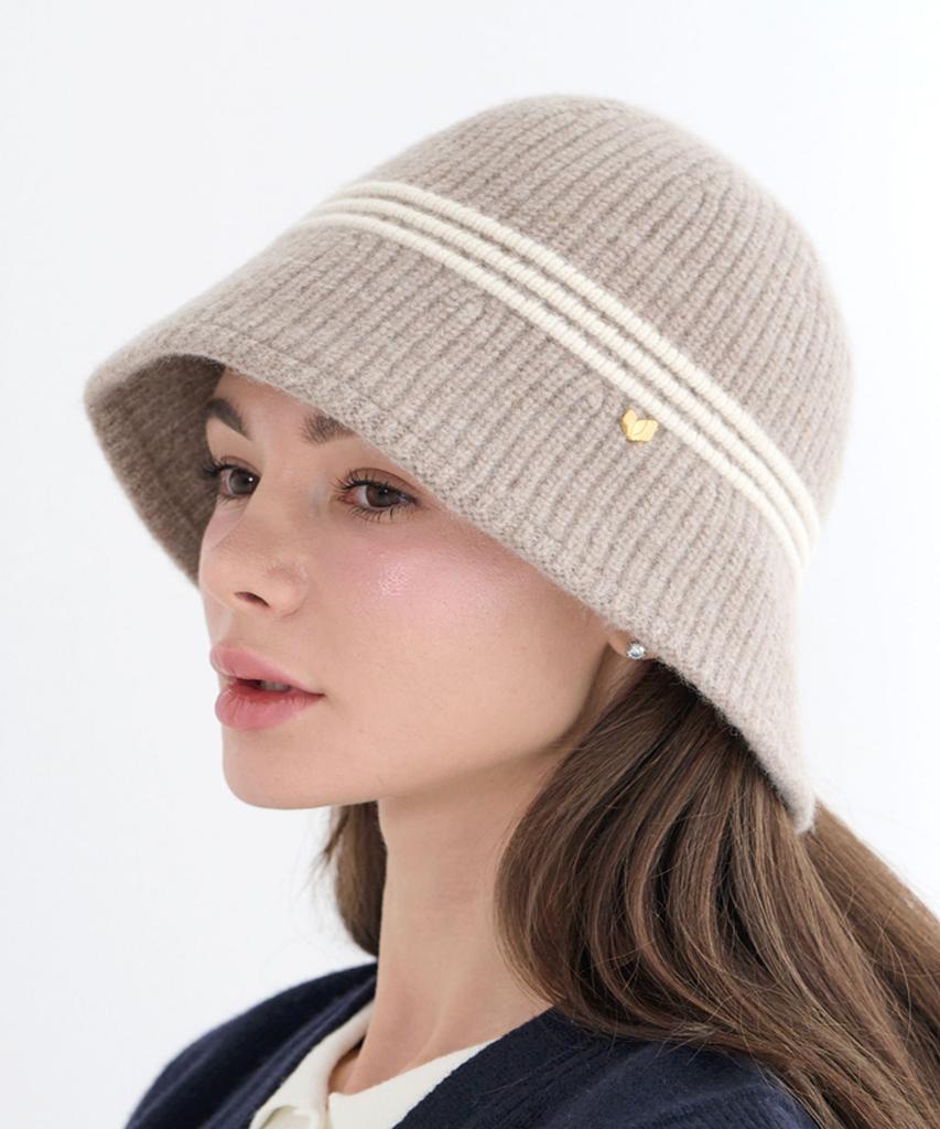 Koipeu Wool Knit Ribbed Three-Stripe Bucket Hat Cf073Ht032 Bel
