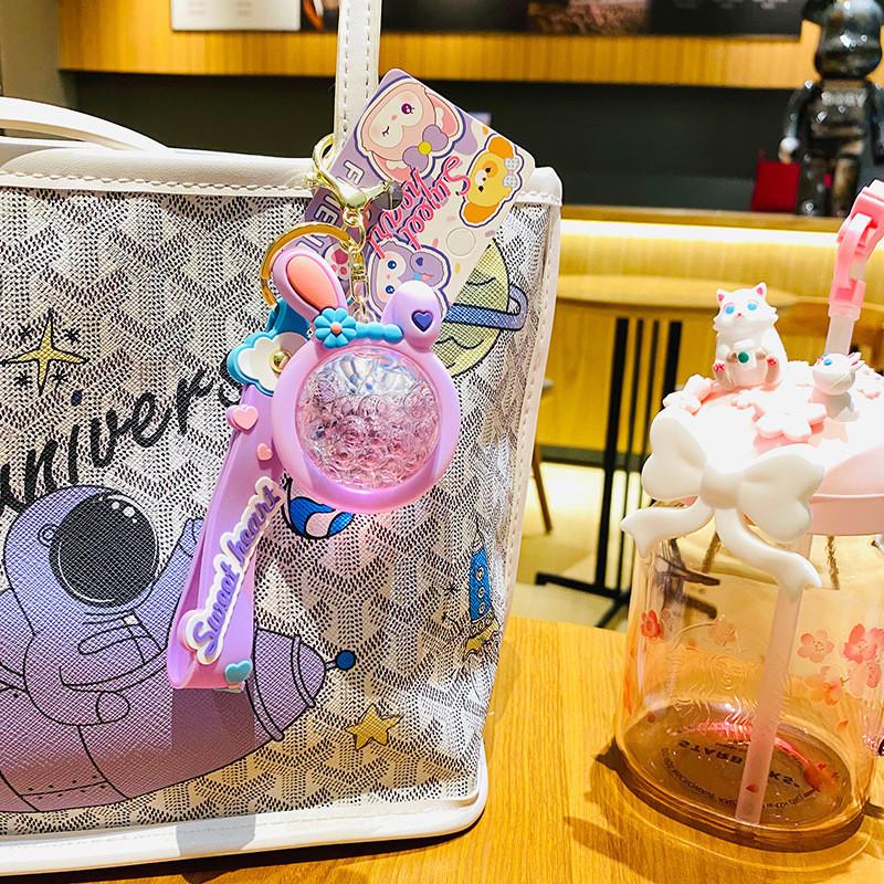 Charming Bunny Floating Bottle Keychain Adorable Acrylic Accessory For Bags And Cars