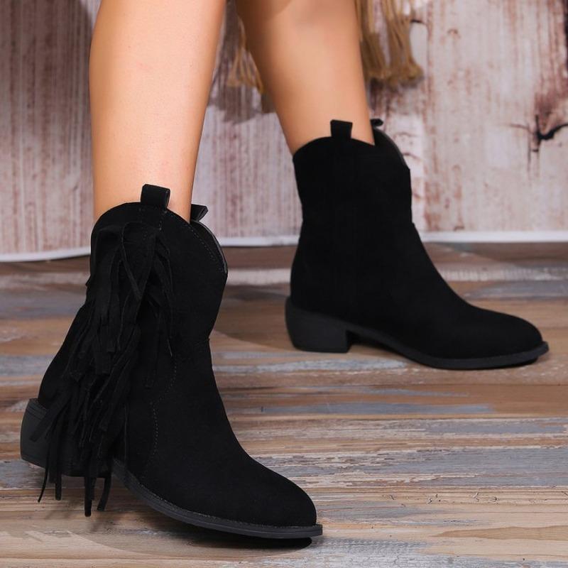 

Женские модные черные короткие ботинки большого размера с бахромой и острым носком, взрывная модель 42 чёрный