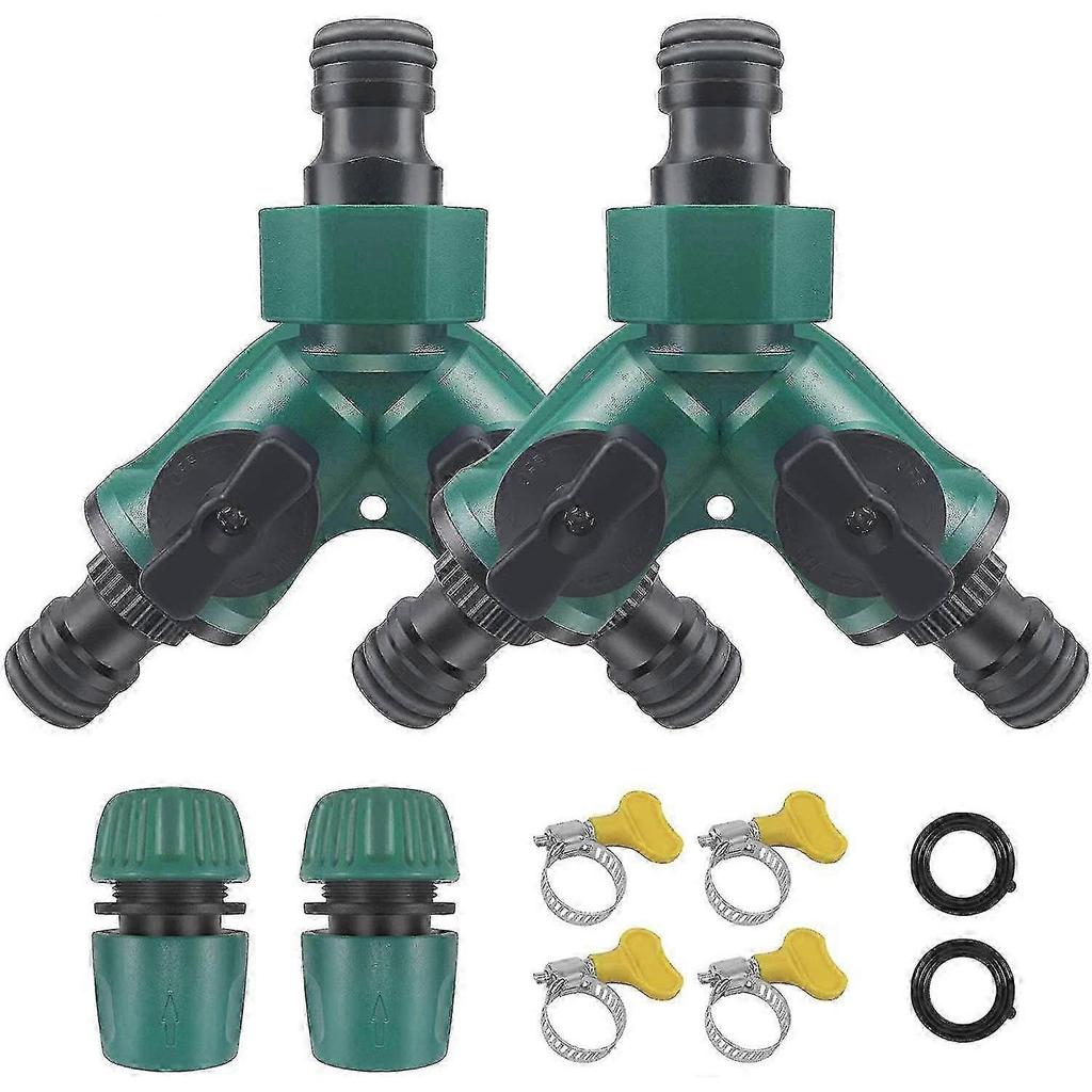 2 Piece Garden Hose Dispenser Set 2 Way Hose Connector Outdoor Y Valve Faucet Dispenser