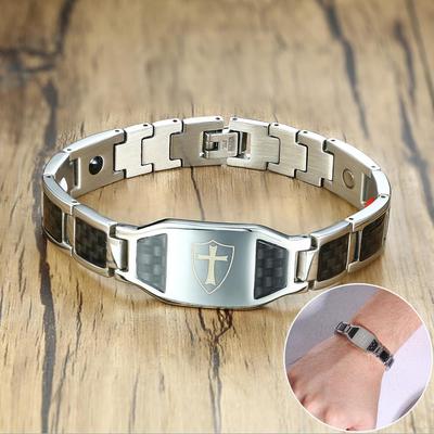 Kreuz Magnetisches Armband Herren Edelstahl Handkette ID Armbänder Schwarze Kohlefaser Magnetische Energie Armband Herren Dropshipping